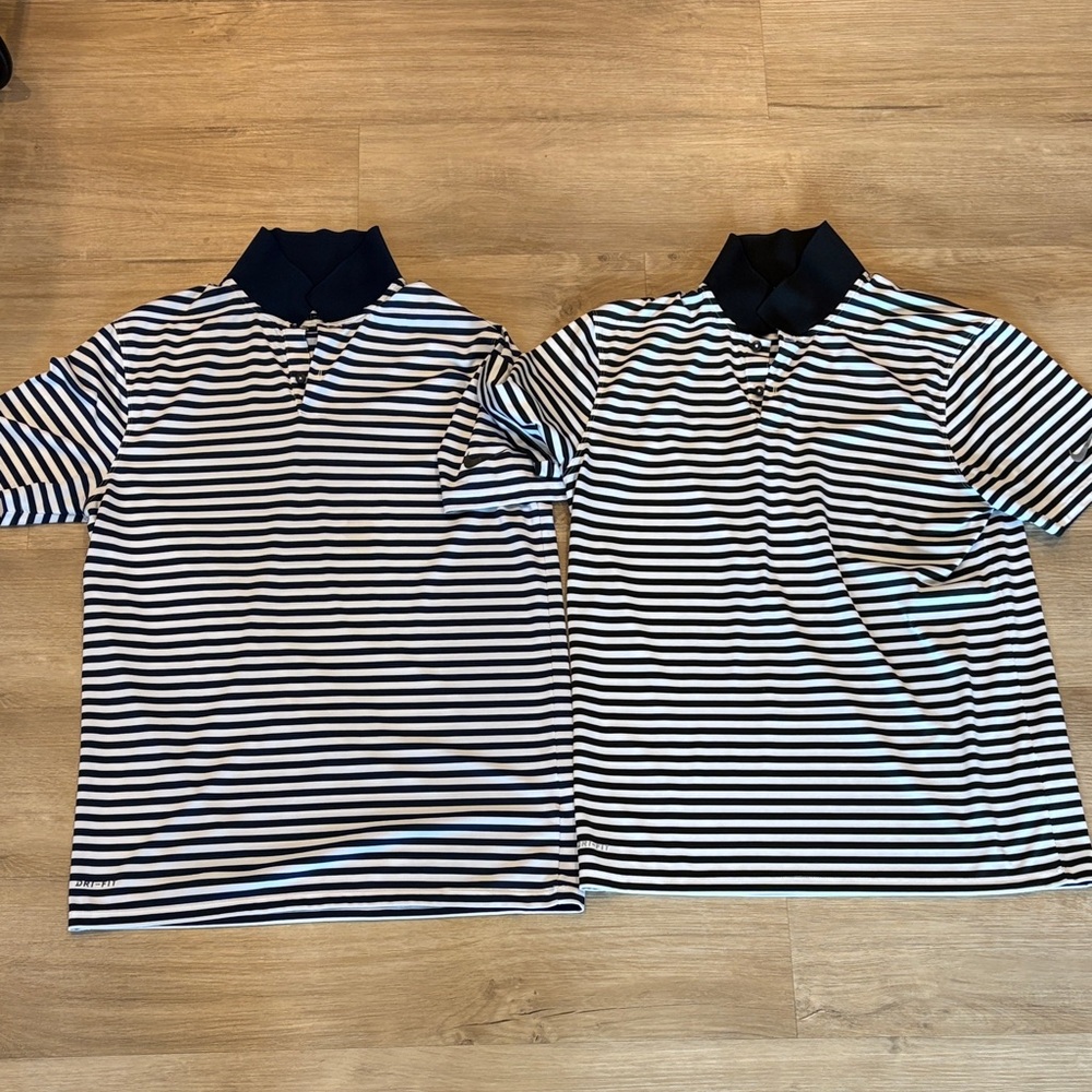 Two (2) Nike Golf Striped Short Sleeve Polos Black/White & Navy/White